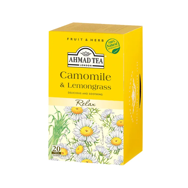 Ahmad Camomile Lemongrass Tea 20 foil-wrapped herbal infusion box