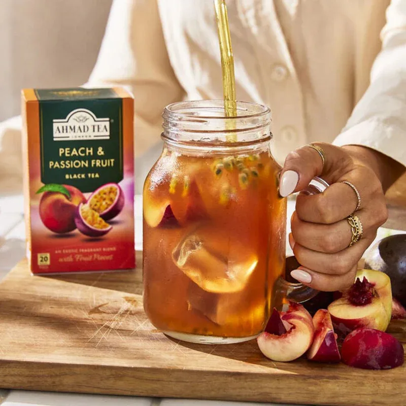 Ahmad Tea Peach & Passion Fruit Flavored Black Tea with Fruit Pieces