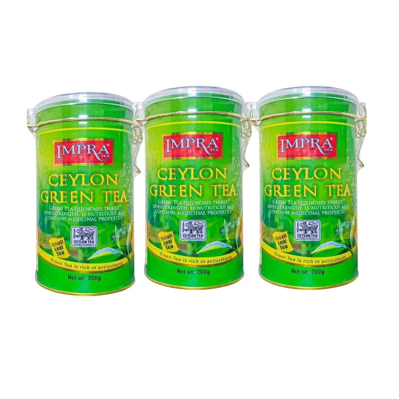 Impra Ceylon Green Tea - Small Leaf Caddy (200g) Loose leaf green tea tins pack of 3